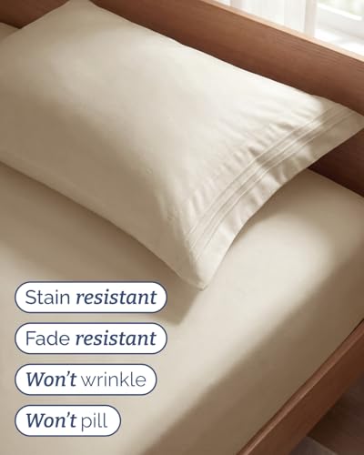 Twin Size 3 Piece Sheet Set - Comfy Breathable & Cooling Sheets - Hotel Luxury Bed Sheets for Women & Men - Deep Pockets, Easy-Fit, Extra Soft and Wrinkle Free Sheets - Wheat Oeko-Tex Bed Sheet Set — view 5