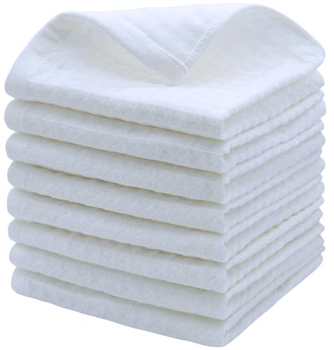 HFGBLG Juego de 8 trapos de cocina y paños de cocina de algodón, paños de cocina de doble cubierta para lavar platos, trapos de cocina suaves y absorbentes, 12 x 12 pulgadas (blanco)