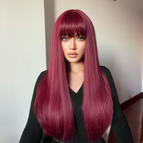 Perruque burgundy avec frange idéale pour changer de look lors de vos soirées et événements