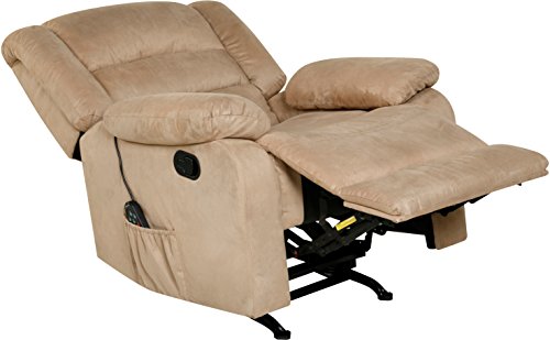 Relaxzen Longstreet Rocker Recliner With Massage, Heat And Dual Usb Ports,Microfiber, Beige #TOP2