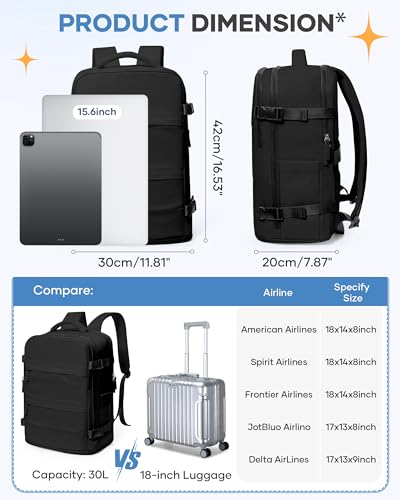 Image of coofay Travel Backpack For Women Men Airline Approved Carry On Backpack Flight Approved Waterproof Sports Luggage Backpack Casual Daypack Small Hiking Backpacks Black Backpacks