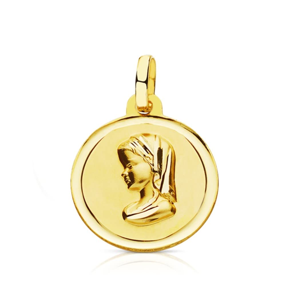 Virgen Niña medalla oro 9k niña 16 mm. borde bisel lisa brillo