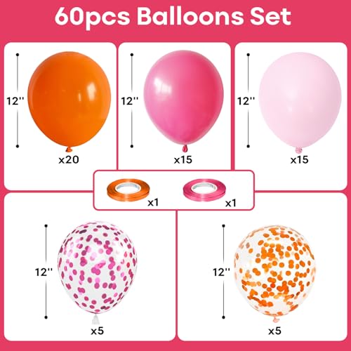 Image of Jobkoo Pink and Orange Balloons 12 Inch Sunset Coral Orange Hot Pink Tropical Balloon for Graduation Baby Shower Birthday Princess Summer Bachelorette Wedding Party Decorations