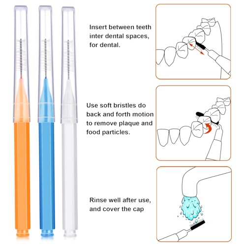Image of Patelai 100 Pieces Braces Dental Brush for Cleaner Interdental Toothpick Dental Tooth Flossing Head Oral Hygiene Flosser Toothpick Cleaners Tooth Tool(White, Orange, Blue,Proper Size)