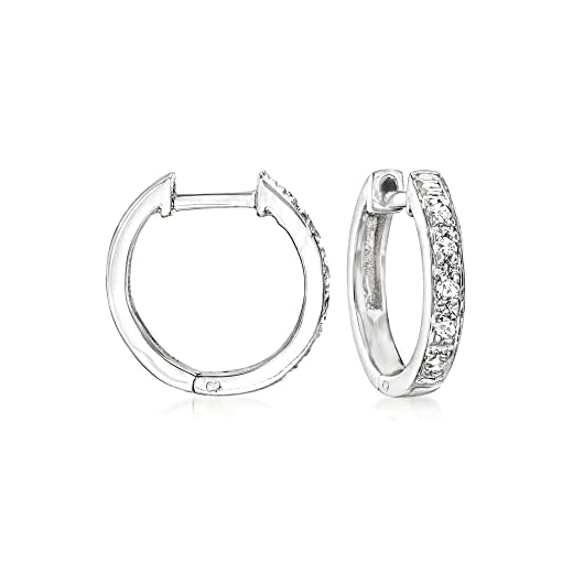 Ross-Simons Diamond-Accented Huggie Hoop Earrings in Sterling Silver