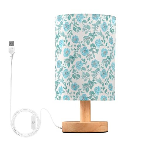 Sevdomey Lámpara de mesa de noche de flores azules con puerto USB, no necesita bombilla, luz LED cálida para dormitorio, sala de estar, oficina, lámpara de mesita de noche para leer, estudio