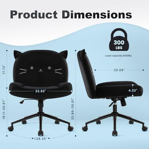 Image of IWMH Ergonomic Criss Cross Legged Office Chair with Wheels, Desk Chair with Fabric Padded, Height Adjustable Wide Seat Vanity Chairs,Mid Back Task Chair for Home, Bedroom (Black)