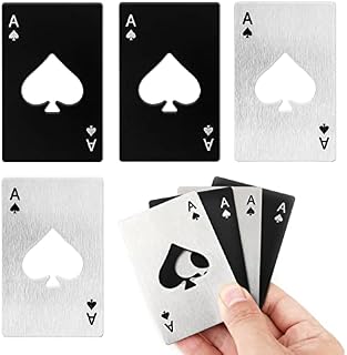 4 Pcs Poker Bottle Openers Stainless Steel Spade Ace Beer Bottle Opener Personalized Funny Poker Beer Bottle Opener Size fits Your Wallet (Silver & Black)