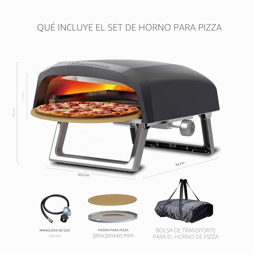 Miniatura 2 de Masterpro Napoli - Horno De Pizza Portátil A Gas, Cocción Rápida Y Uniforme, Potencia De Hasta 500 C, Pizzas Listas En 60 Segundos, Bolsa De Transporte Y Bandeja De Piedra Incluida