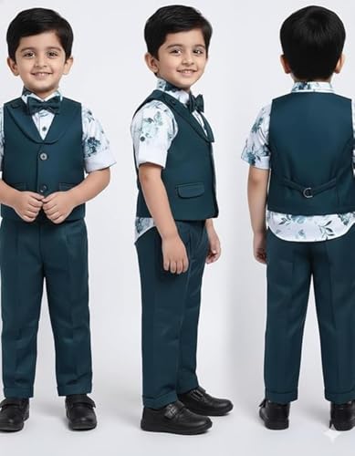 Image of Baby Boys Formal 3 Piece Suit Set with Shirt Matching Pant, Waistcoat & Bow Tie Kids Outfit, Stylish Dress for Toddler & Little Boys, Comfortable Designer Clothing Set