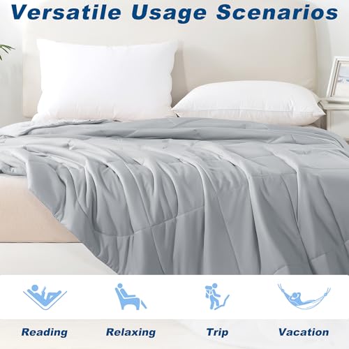 Cooling Comforter Queen Size, Double-Sided Cold Tech Fabric Quilted Bed Comforters Cooling Blanket for Hot Sleepers, Breathable Lightweight Summer Bedding, All-Season Ice Blanket, Light Gray