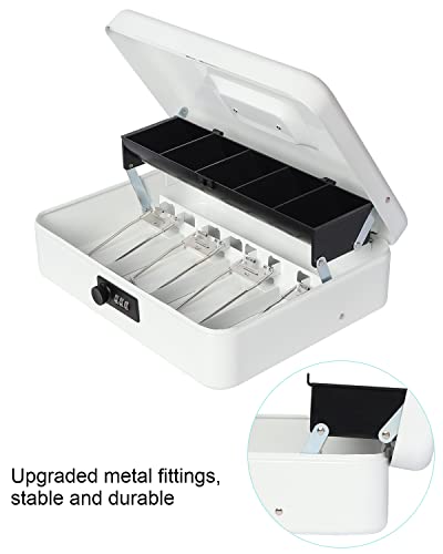 Cash Box with Combination Lock, Money Safe for Cash, Lock Box with Security Cable 11.8 x 9.5 x 3.54 Inches, White