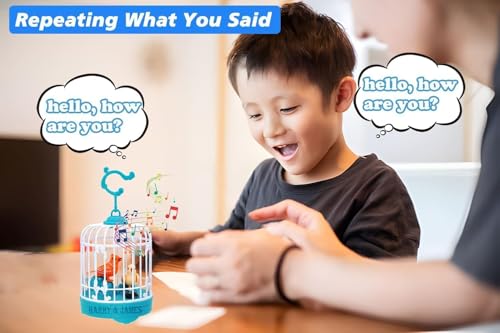Image of HARRY & JAMES Talking Bird Toy Dancing Bird Toys Recording Repeat What You Said Singing & Chirping in The Bird Cage Playing Home Decor Talking Bird Toy for Kids,Boys,Girls,Childrens (Multicolor)