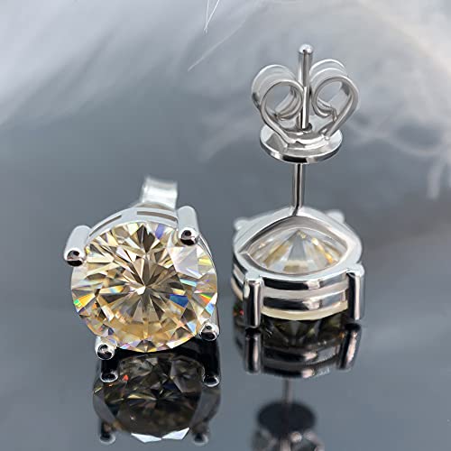 GIGAJEWE Moissanite Stud Earring Round Cut Champane Color Total 6.0CT 18K Gold Plated 925 Steling Silver, Stud Earrings For Men Women - Image 4