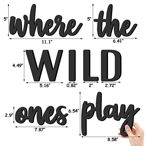 Xylolfsty Playroom Wall Decor - Where The Wild Ones Play Sign, Wooden Wall Art for Boys & Girls Toy Room, Toddler Nursery Room, Bedroom Home Word Cutouts, 8 pcs
