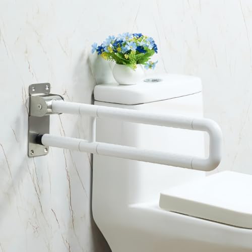 Aeroor手すり トイレ 手すり 折りたたみ式 バスルームサポート ハンドル トイレ 滑り止め 高齢者用ハンドル トイレ手すり 安全フレーム 立ち補助 転倒防止 落下防止 壁掛け バランスバー ステンレス製 組立簡単 身体障害者介護 (ホワイト -サポー