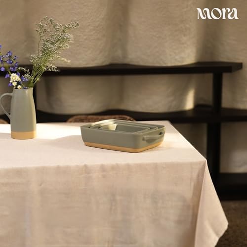 Image of Mora Ceramic Baking Dish with Handles For Casserole, Lasagna, Gratin, Broiling, Roasting, and Baking. Large 9x13 in Pan, Extra Deep - Porcelain Serving Bakeware from Oven to Table. Freezer Safe - Peppercorn