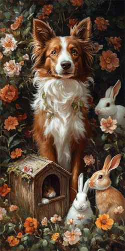 Pintar por números perro y conejo en lienzo grande de 70x140cm x-114 con acrílicos sin marco