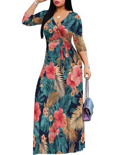 Image of Plus Size Maxi Dress for Women V Neck 3 /4 Sleeve Wrap Dress