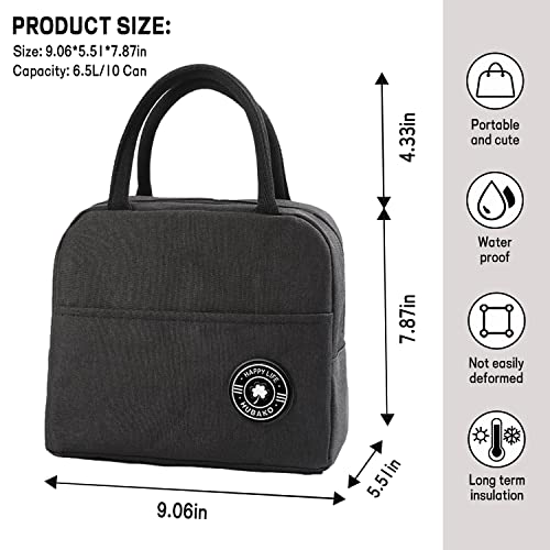Hubako Small Portable Cute Lunch Bag For Kids, Mini Insulated Children Lunch Box Reusable Student Lunch Tote Bag With Front Pocket For Boys Girls, Durable Lunchbag For School Picnic Office Work,Black #TOP1