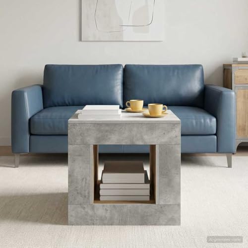 Table basse gris béton 51,5 cm d'appoint industrielle avec étagère de rangement salon