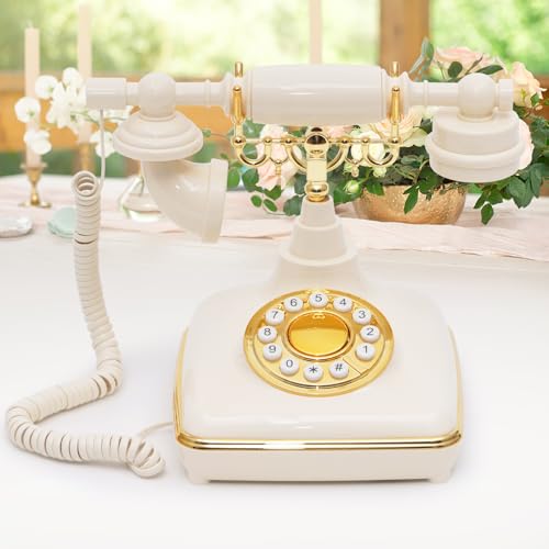 UKBW Audio Guest Book Wedding Phone, Audio Phone Guestbook, Vintage Retro Style Audio Guest Book Phone for Wedding, Birthday Party, Anniversary and Other Special Occasions(Beige)