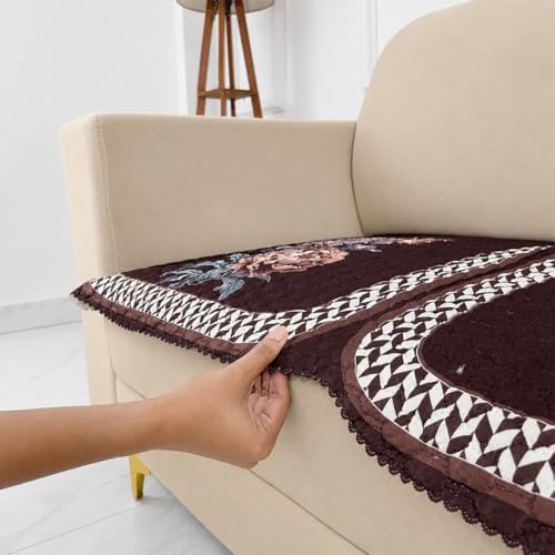 Image of Homerz 'Brooklyn Series' Premium Sofa Cover | Quilted Floral Design | Non-Slip Washable Sofa Protector | Soft Anti Slip Fabric (Ny Brown, 2 Seater, Only Seat Cover)