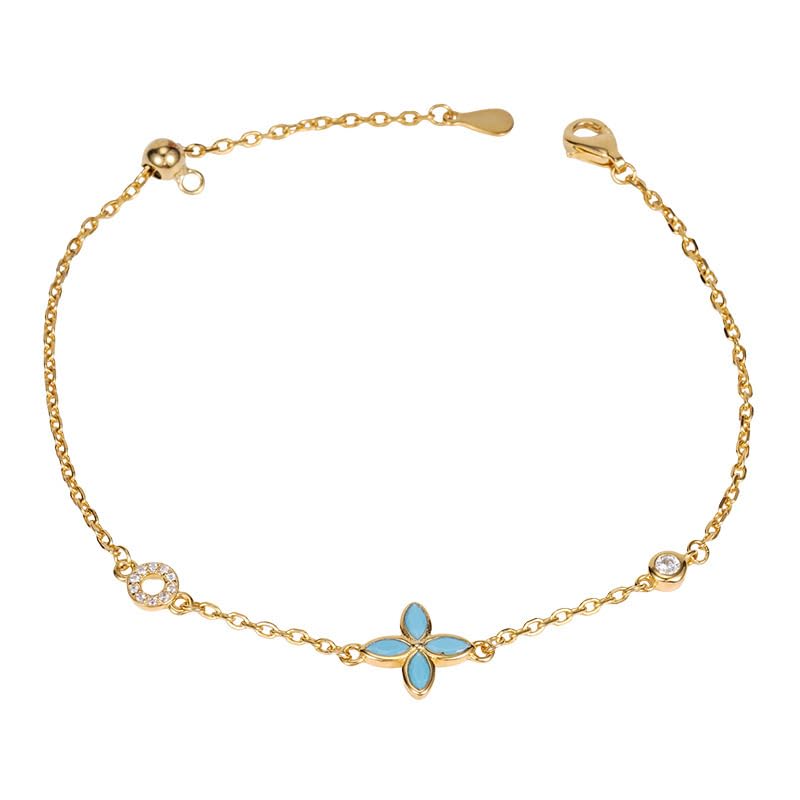 Bracelet en argent trèfle turquoise et or cadeau idéal avec zircons pour femme