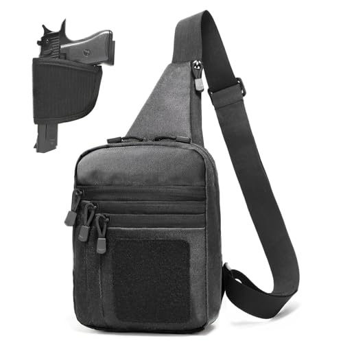 VTACOUTV Concealed Carry Gun Bag for Men & Women, Sling Pistol Bag for Handguns CCW Shoulder Bag Tactical Crossbody Chest Pack Range Bags with Holster (Black)