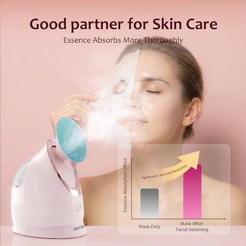 Image of EZBASICS Facial Steamer - Professional Nano Ionic Face Steamer for Facial Deep Cleaning, Warm Mist Humidifier for Home Spa, Unclogs Pores Sinus, Bonus 5 Piece Stainless Steel Skin Kit (Blue)