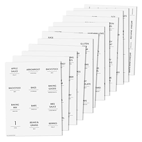 Talented Kitchen 157 Pantry Organization Labels For Food Storage Containers, Preprinted Black All Caps On Matte White Vinyl Stickers + Numbers For Minimalist Style Kitchen (Water Resistant) #TOP6