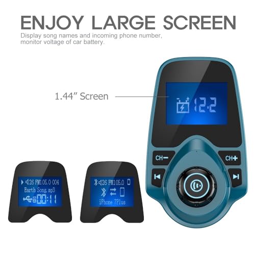 Image of Nulaxy Bluetooth Car FM Transmitter Audio Adapter Receiver Wireless Handsfree Voltmeter Car Kit TF Card AUX 1.44 Display - KM18 Peacock Blue