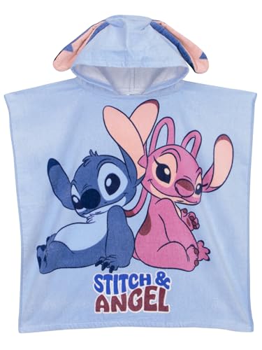 Disney Poncho De Bain | Serviette De Plage Stitch Et Angel | Serviette De Piscine Enfant | Taille Unique Bleu