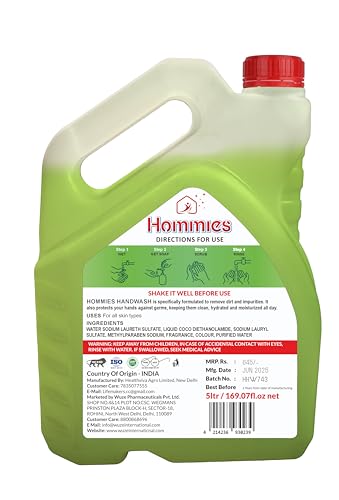 Image of Hommies Liquid Handwash Refill Can, 5 Litre Neem, Ph-Balanced Formula