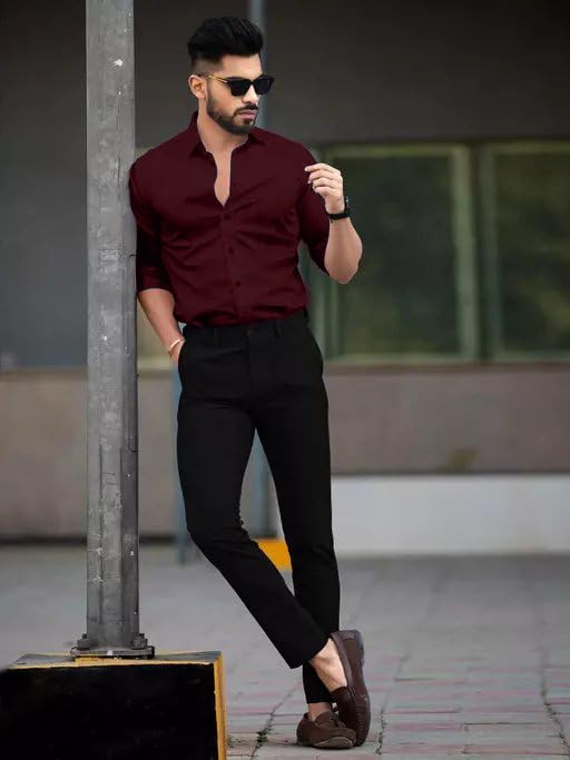 Image of Pinkmint Cotton Spread Collar Long Sleeve Shirt for Men Formal Wear Office Wear Multicolour