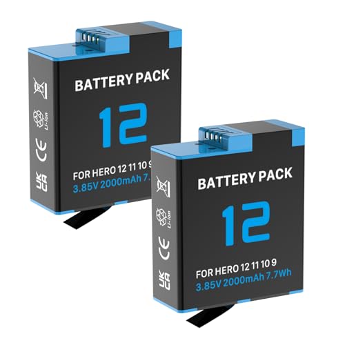 FLSTOR 2 Pack 2000mAh Replacement Battery for GoPro Hero 9/10/11/12 Black Action Cameras Replaces Battery Model AHDBT-901D