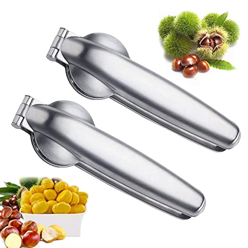 WELLXUNK Alicates Castañas, 2 Piezas Cascanueces de Castaña, Pinza de Castaña, Abridor Castañas Acero Inoxidable, Cortador de Castañas, Abridor de Castañas, Herramientas Cocina Cascanueces (M1)