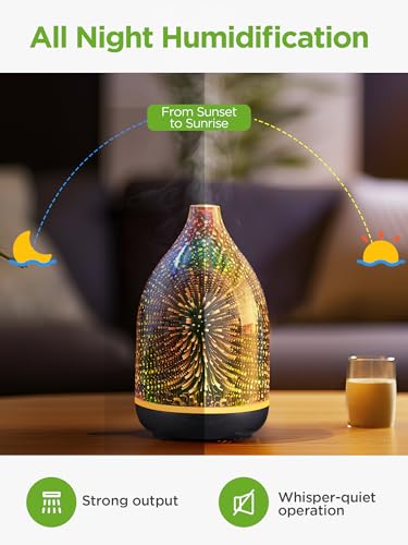 Innogear AD15T-ES Oil Diffuser, 150Ml Handmade Glass Diffuser 3D Glass Essential Oil Diffuser Ultrasonic Aromatherapy Diffuser Cool Mist Humidifier thumb #5