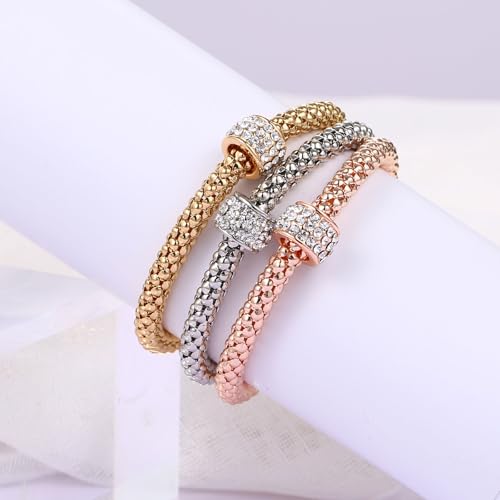 Stretch Bracelets for Women Gold/Silver/Rose Gold Elastic Bracelet Set for Women 3 PCS Stackable Bracelets Elastic Multilayer Charm Bracelet Birthday Gifts for Women4