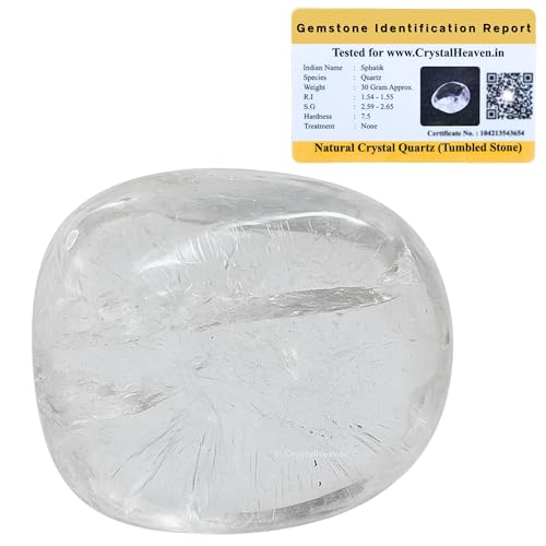 Image of Certified Clear Quartz Crystal Healing Tumbled Stone, Natural Polished Crystals for DIY Crafts, Manifestation, Meditation, Pooja Feng Shui and Reiki Healing (30 Grams)