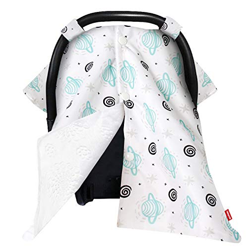 Image of Baby Car Seat Canopy Nursing Cover Carseat Canopy for Girls or Boys, Cute Planet Pattern Infant Car Seat Canopy with Soft and Warm Minky Fabric Back