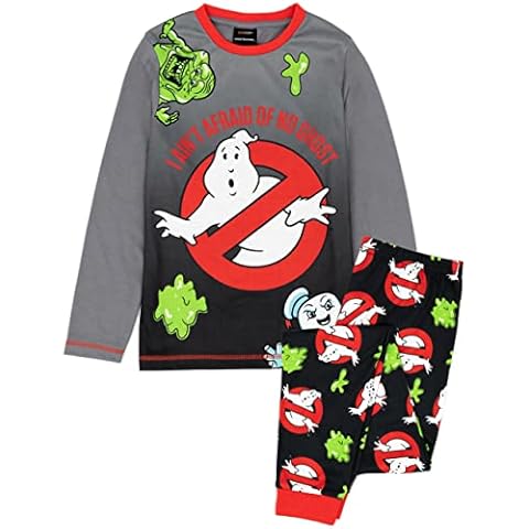 Ghostbusters Kids Pyjamas | Boys Grey Black Ghosts T-Shirt Long Length Bottoms Pjs | Childrens Movie Merchandise - 6-7 Years Cover
