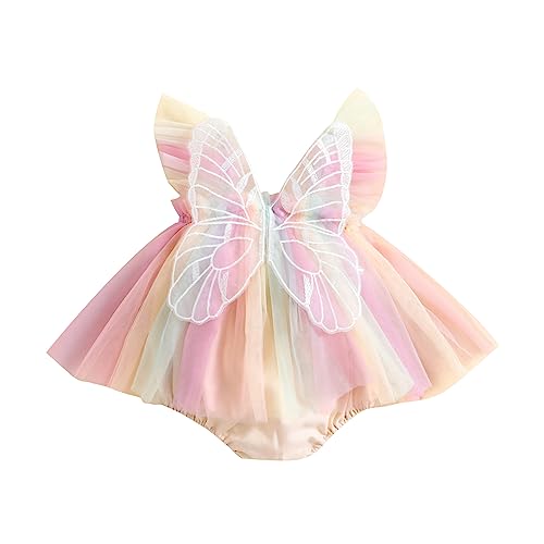Image of Baby Girl Halloween Costumes Fairy Sleeveless Tull Tutu Princess Dress Toddler Wings Butterfly Outfit Birthday Party (A1 Colorful Purple, 3-6 Months)