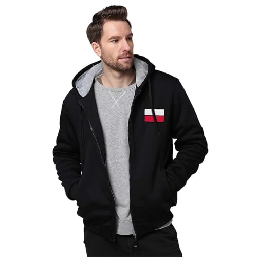 Mens Hoodies All Sherpa Fleece Lined With Poland Flag Pattern Jacket Flannel Lumberjack Thermal Casual Hooded Tops Warm Hoodie WinterJacke Thick Coat with Pockets for Outdoor Work S-5XL