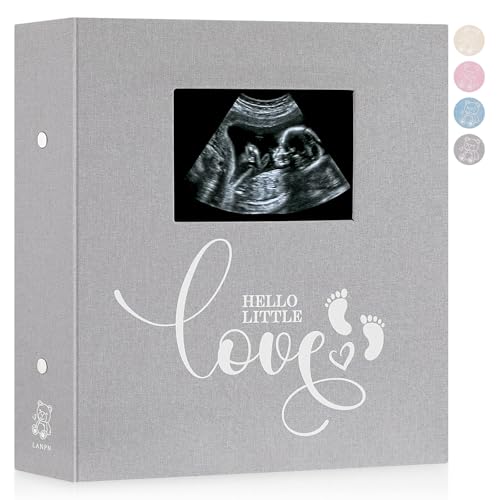 Lanpn Baby Photo Album 6x4 600 Pockets, Linen cover Newborn Bebe Memory Book Photobook Holds 600 Horizontal and Vertical Pictures, Picture Album with Front Window Gift for Boy Girl Baby Shower Grey