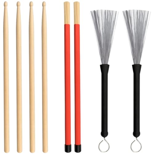 Set de baquetas de maple y cepillos de alambre para jazz, diseño liviano y acabado suave miniatura 1