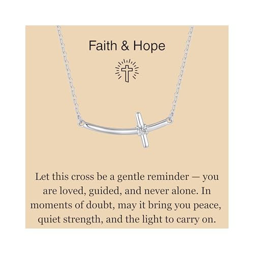 GAVU Women's Sterling Silver Sideways Cross Necklace, Dainty Curved Silver