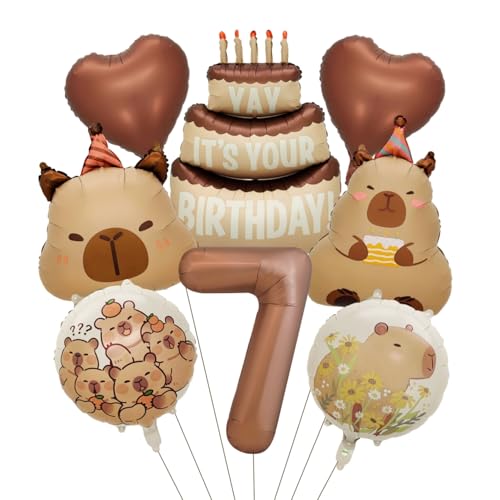 Capybara Birthday Themed Foil Balloon Set - 8-Piece Animal Party Decor with Cake, Hearts, Numbers & Playful Designs,Birthday, Baby Shower, Gender Reveal Parties and Celebrations (7)