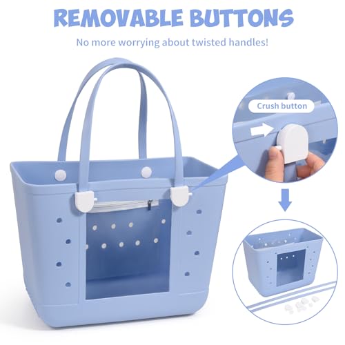 Beach Bags for Women, Beach Tote Waterproof Sandproof with Holes and Window, XL Rubber Tote Bag With Zipper Pocket3