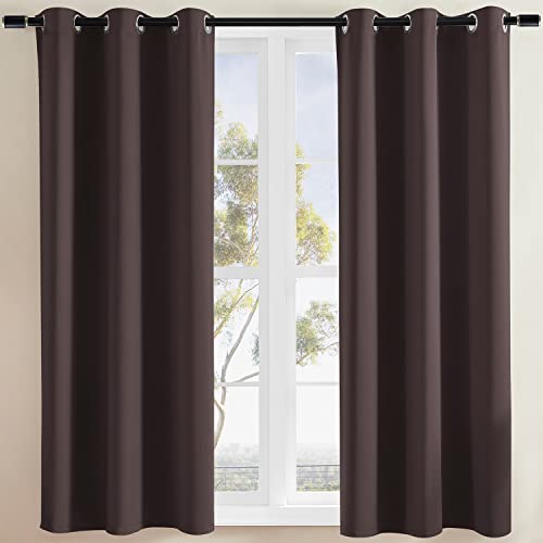 Rutterllow Blackout Curtains for Bedroom, Thermal Insulated Room Darkening Curtains 2 Panels for Living Room, Grommet Top (38x45 Inch, Brown)